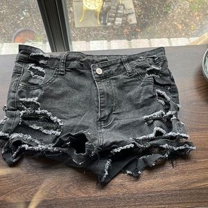 Distressed black Jean shorts
